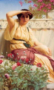 Tryst Neoclassicist lady John William Godward classical flowers Oil Paintings